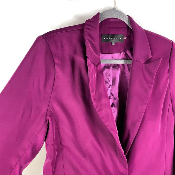 Endless Rose Blazer Purple Crepe Pockets One-Button Notch Collar‎ Sz M - Picture 7 of 12